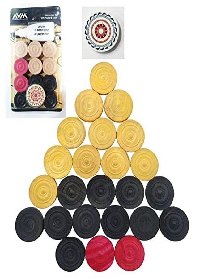 Fratelli Carrom Playing Coins and Powder for Kids and Adult| 24 Wooden Coins | 1 Striker | 1 Urea Powder SSTP,Multicolor - Image 1